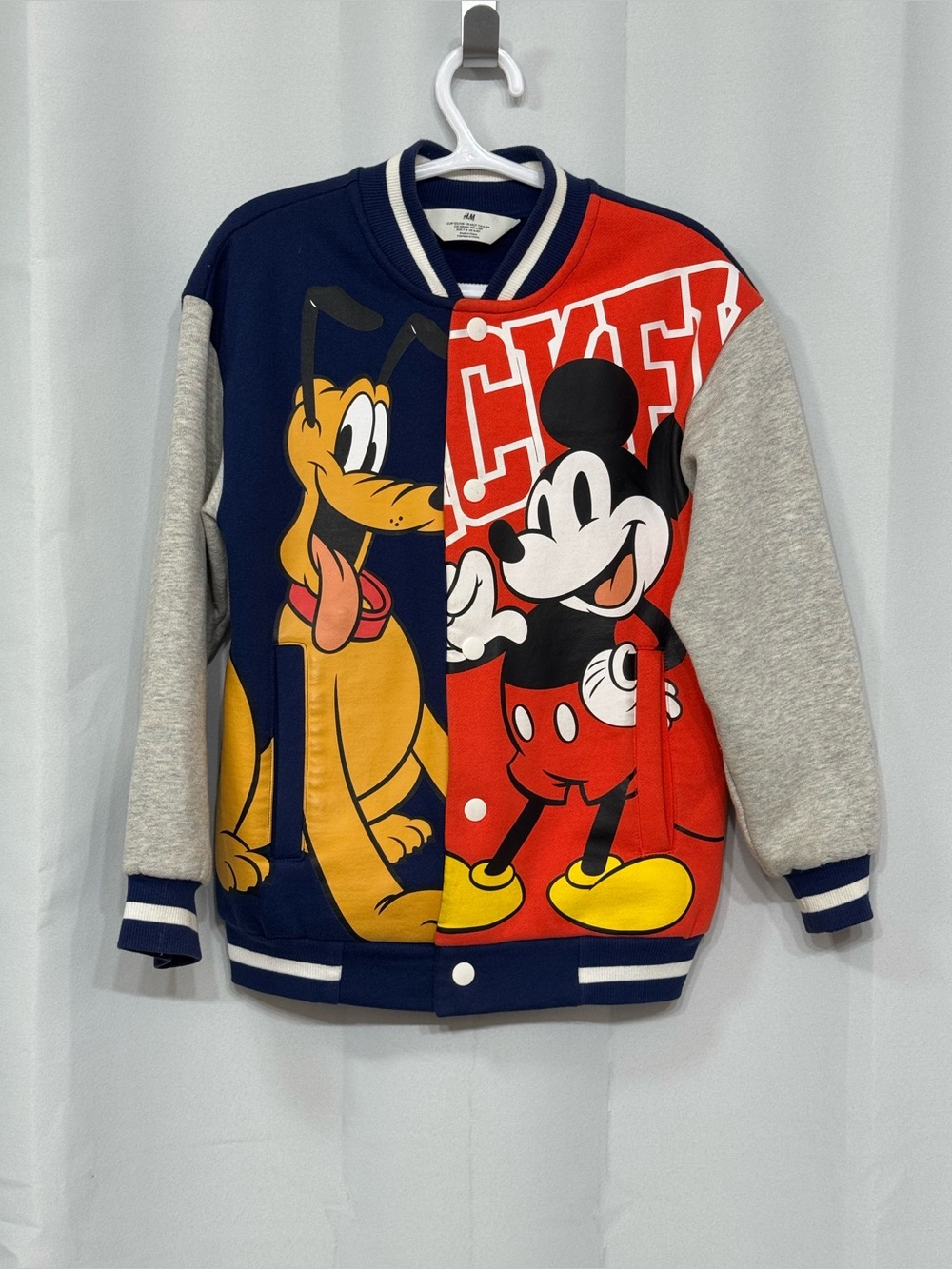 H&M Boys Multicolored Disney Mickey & Pluto Printed Baseball Jacket Kids 6X/7
